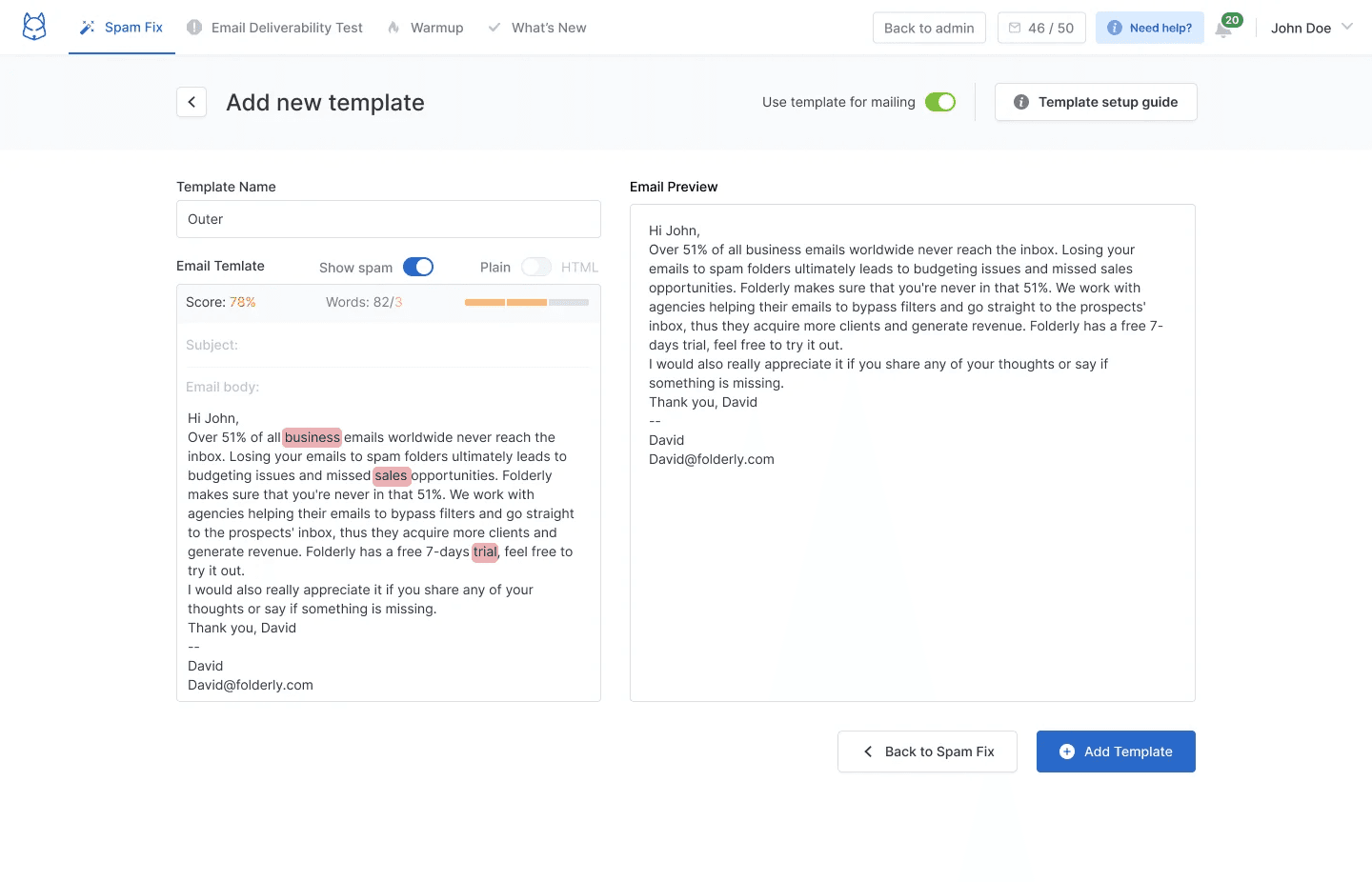 Check email copies you commonly use for cold email outreach and HTML marketing emails for spam triggers.