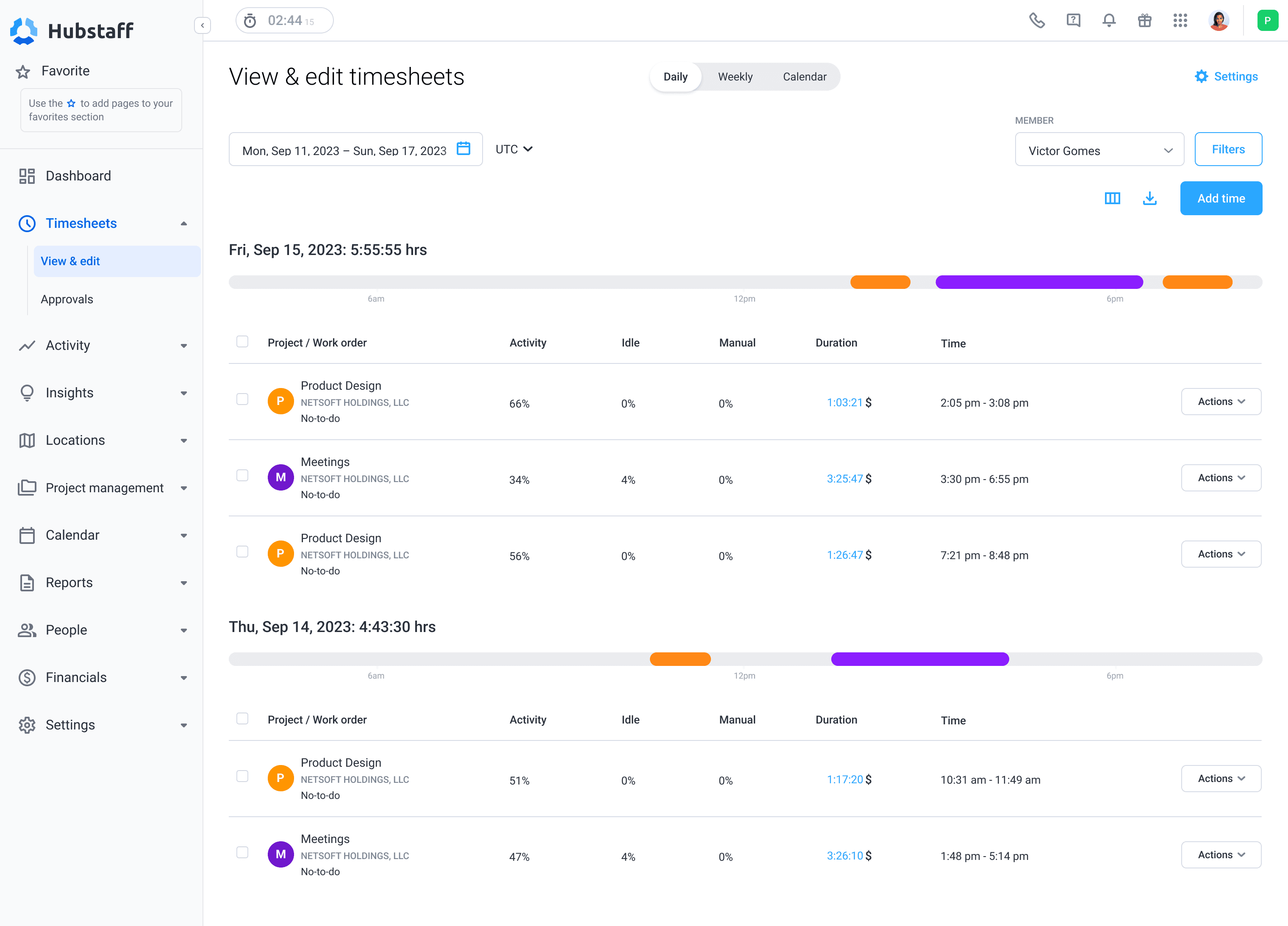 Employee timesheets